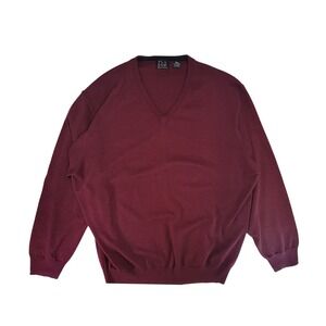 Jos A Bank Signature Collection V Neck Sweater Men XXL Burgundy Merino Wool